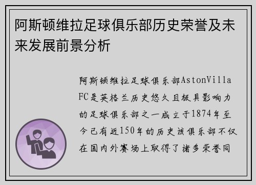 阿斯顿维拉足球俱乐部历史荣誉及未来发展前景分析